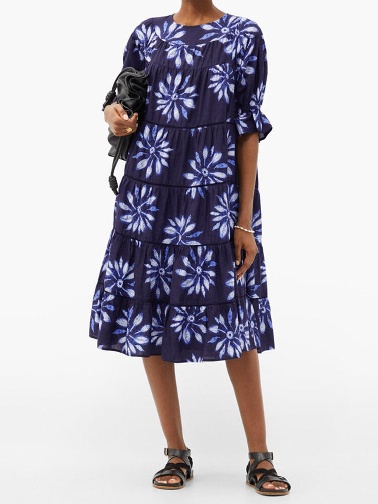 Kvinnors Midi Klänning Mönstrad Polyester-5