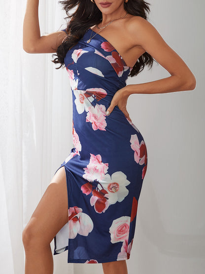 Kvinnors Midi Klänning Enaxlad Blommönster Elastisk Fjäder-3