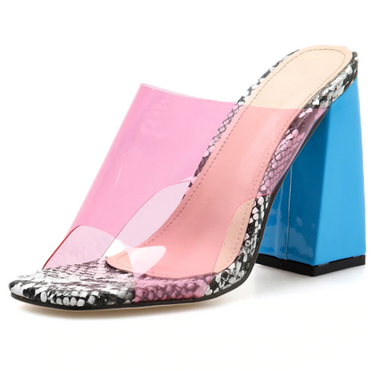 Dam Chunky Sandaler Öppna Tår PVC Hög Klack-5