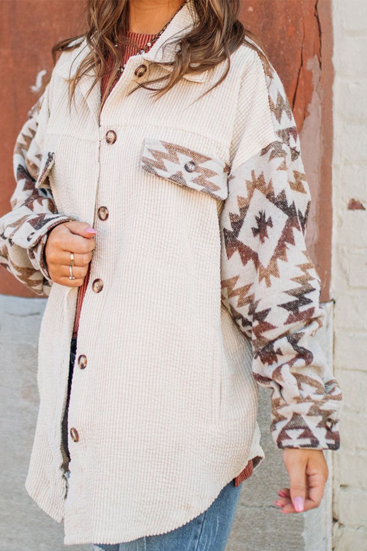 Kvinna Bohemian Shacket Aztec Corduroy-4