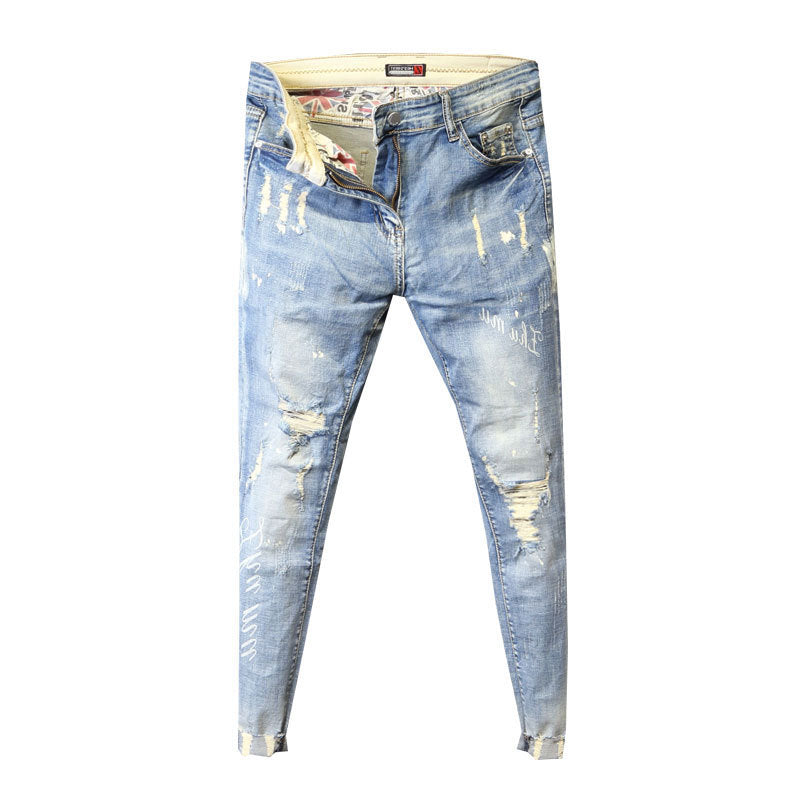 Herr Slim-Fit Byxor Denim Elastisk Midja-3