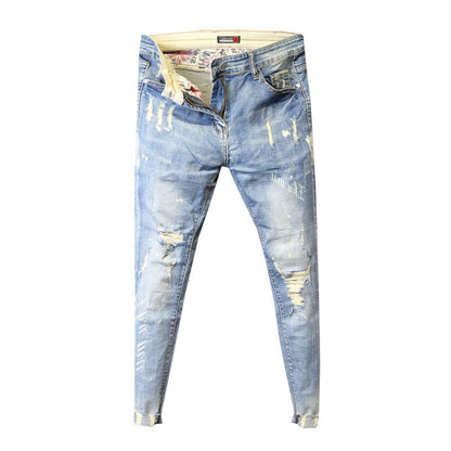 Herr Slim-Fit Byxor Denim Elastisk Midja-3