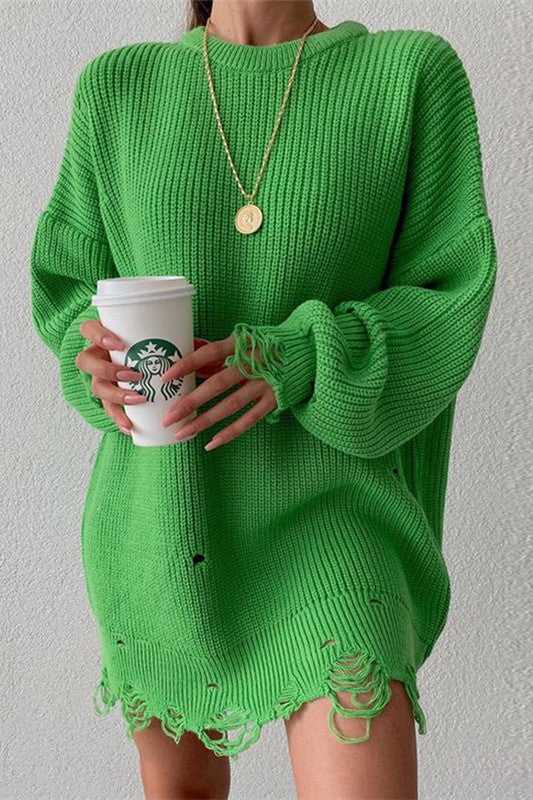 Dam Stickad Överdimensionerad Tröja Rippad Akryl-1