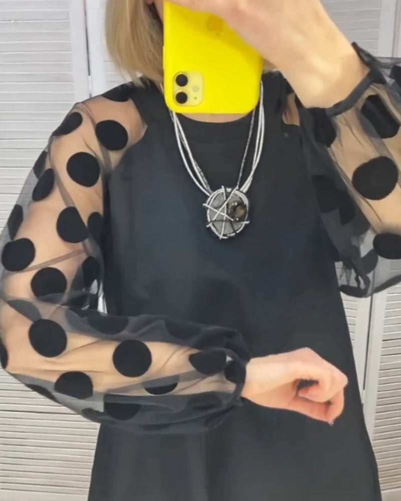 Dam Klänning A-line med Spets Detaljer och Cirkulär Halsringning-2