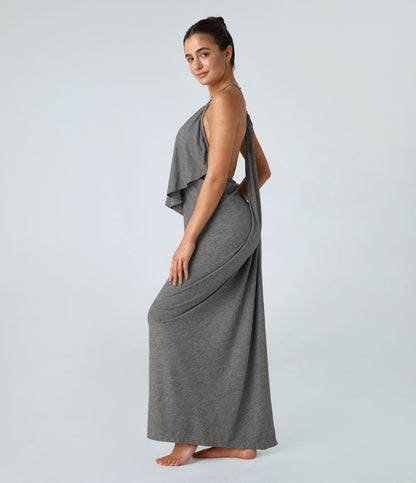 Maxiklänning Dam V-ringning Baklös Fyrvägs Stretch Polyester 5