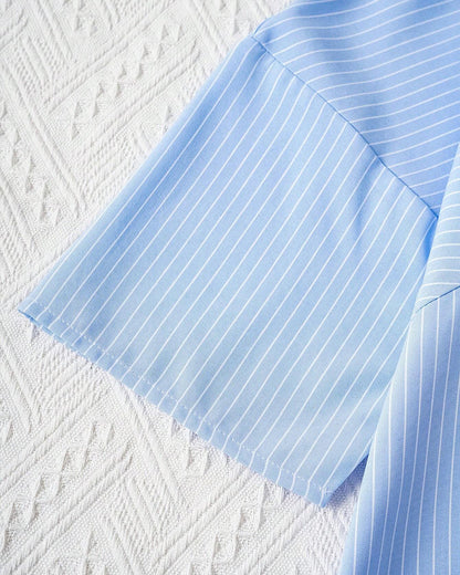 Dam Blus Löst Passformad Randig Bomullsblandning-5