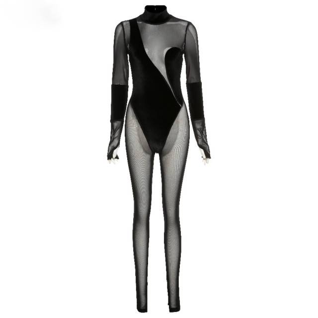 Dam Övergripande Transparent Patchwork Polyester Spandex-1