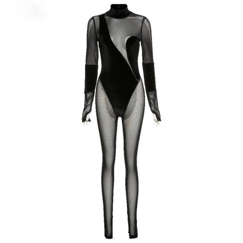 Dam Övergripande Transparent Patchwork Polyester Spandex-1