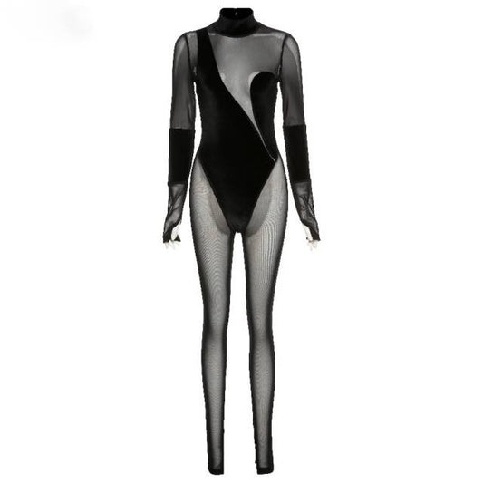 Dam Övergripande Transparent Patchwork Polyester Spandex-1