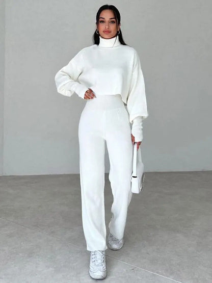 Dam Turtleneck Ensemble Mysig Byxa och Topp Mjuk Blandning-2