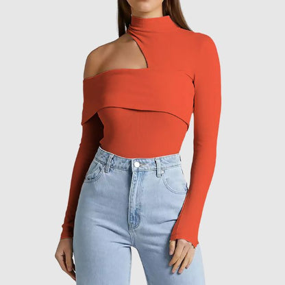 Dam Stickad Tröja Asymmetrisk Rullkrage Mjuk Akryl-2