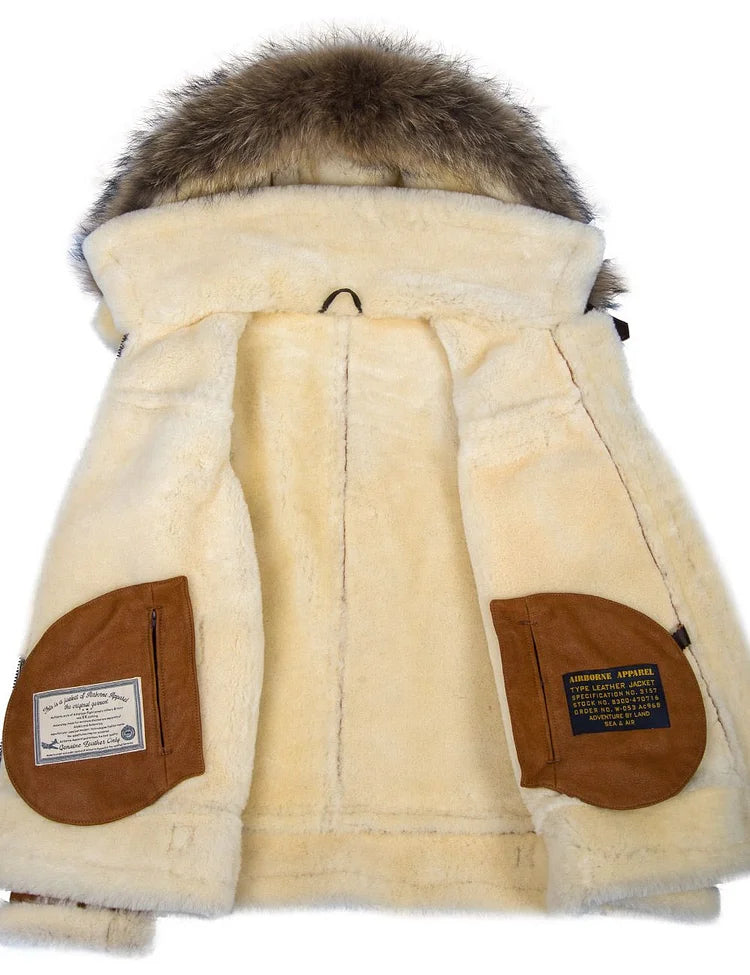 Herrjacka Vinter Läder med Shearling Detaljer-4
