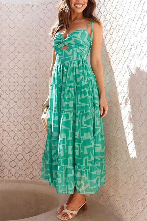 Damklänning Midi Med Bindning Och Tryck Bomull Polyester-5
