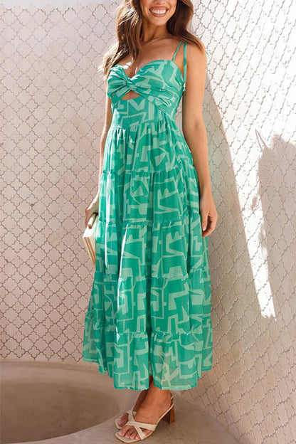 Damklänning Midi Med Bindning Och Tryck Bomull Polyester-5