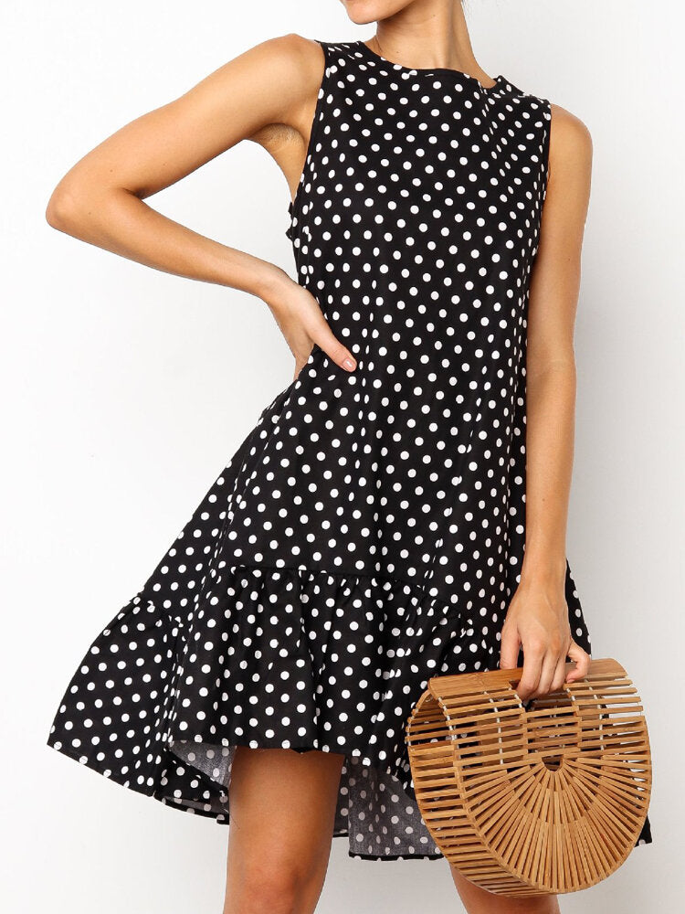 Dam Midiklänning Prickig Avslappnad Stil 100% Polyester-5