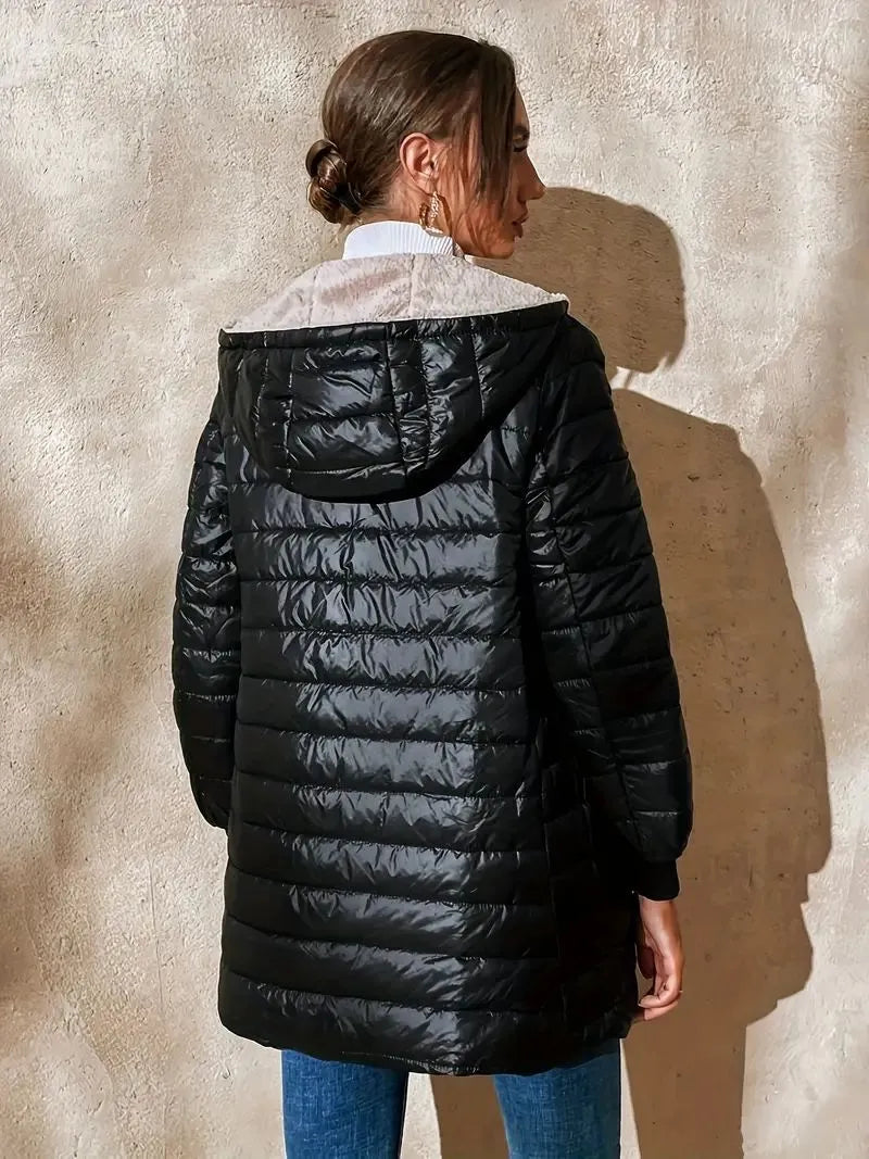 Damjacka Quiltad Fleecefoder med Huva för Kalla Dagar-2