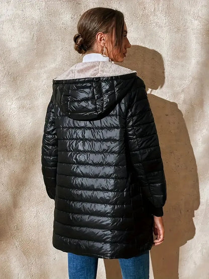 Damjacka Quiltad Fleecefoder med Huva för Kalla Dagar-2