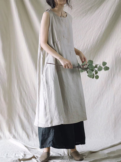 Dam Klänning Midi Rundad Utringning Mjuk Bomull-3