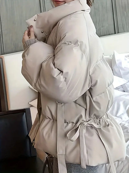 Dam Vinterjacka Lång Dragkedja Polyester Modern Värmande Design-3