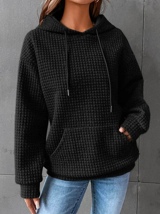 Lång Hoodie Dam Mjuk Tyg Rymlig Huva-1