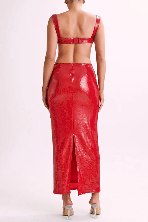 Maxiklänning Dam Öppen Rygg Paljetter Bomull Polyester-6