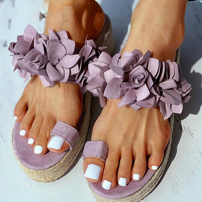 Kvinnor Kilsandaler Blommig Rem PU Medelhög Kilklack-3