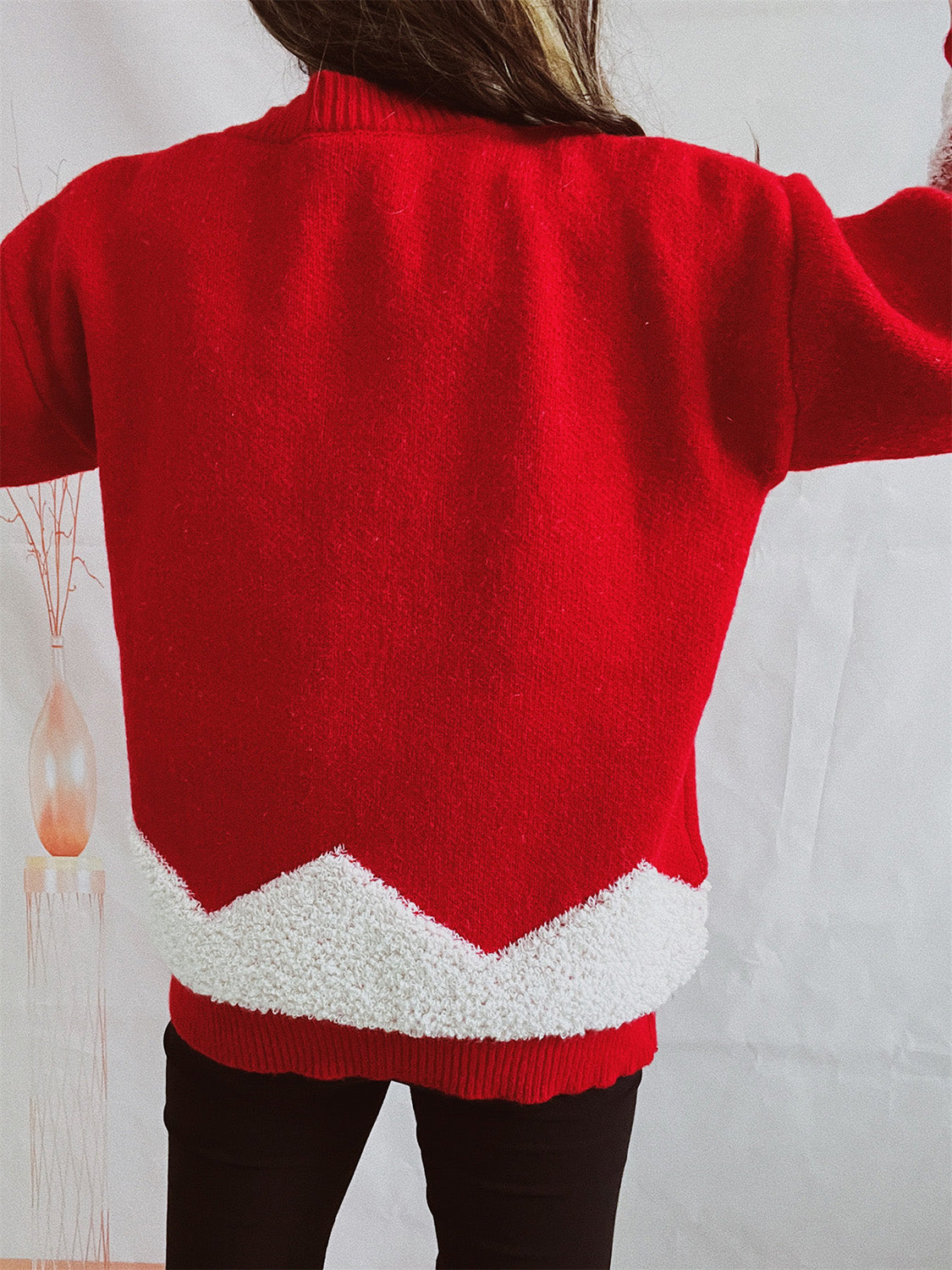 Dam Stickad Tröja Julgranmotiv Mjuk Värme-2