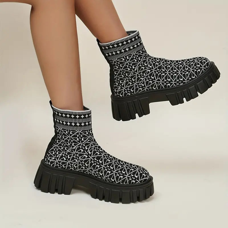 Dam Plattformsstövel Geometrisk Design Syntetisk Material-3