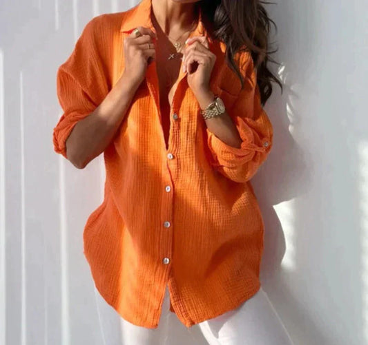 Vit Blus Dam Lätt och Elegant i 100% Bomull för Vår och Sommar-1