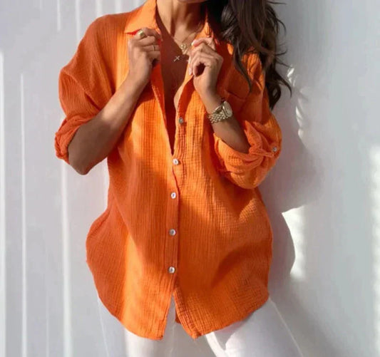 Vit Dam Blus Flödande Design Andningsbart Material-1