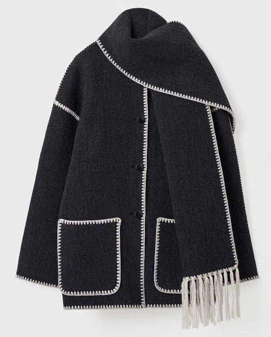 Elegant Damjacka med Halsduk i Polyester för Vardag och Fest – Komfortabel Passform, Tidlös Design 1