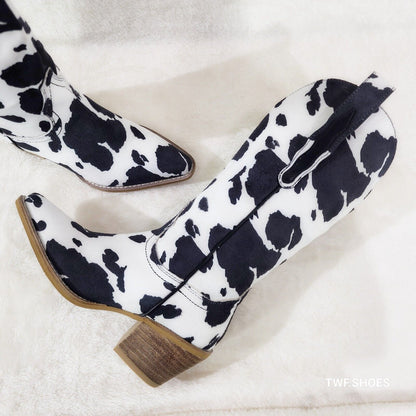 Kvinnors Cowboy Stövlar Vågig Design Läder-3