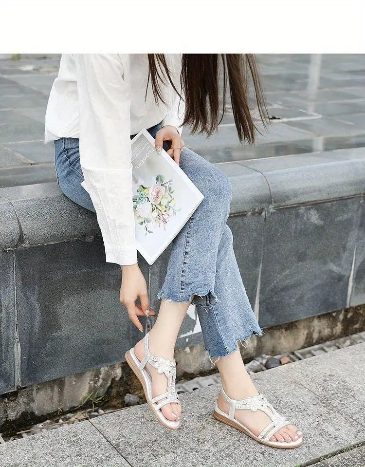 Damsandaler Platta i Syntetiskt Läder med Elastisk Ankelrem - Svart, Bekväm och Chic Design 5