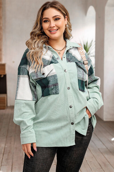 Plus-Size Jacket Classic Checked Polyester with Pockets-5