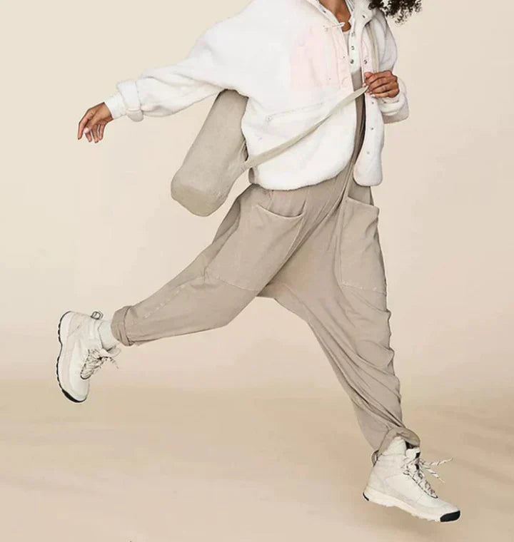 Dam Jumpsuit Vid Ben Design Andningsbart Tyg med Fickor-6