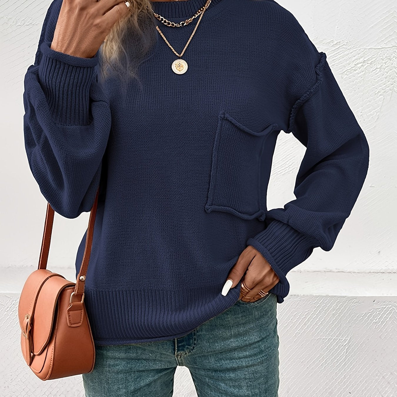 Dam Långärmad Tröja med Fickor i Mjukt Andningsbart Tyg-5