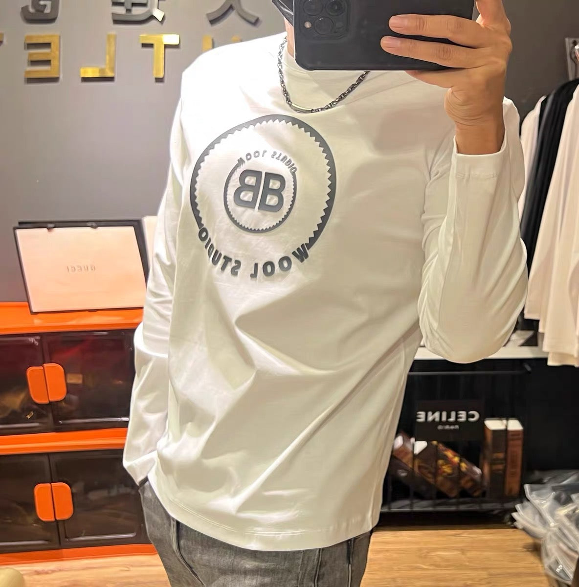 Mäns Långärmad T-shirt Rund Hals 100% Bomull-2