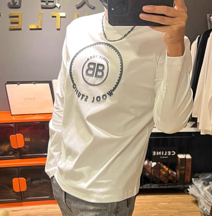 Mäns Långärmad T-shirt Rund Hals 100% Bomull-2