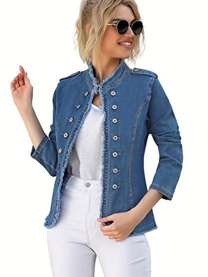 Dam Jeansjacka Rå Trim Denim Tidlös Stil 2
