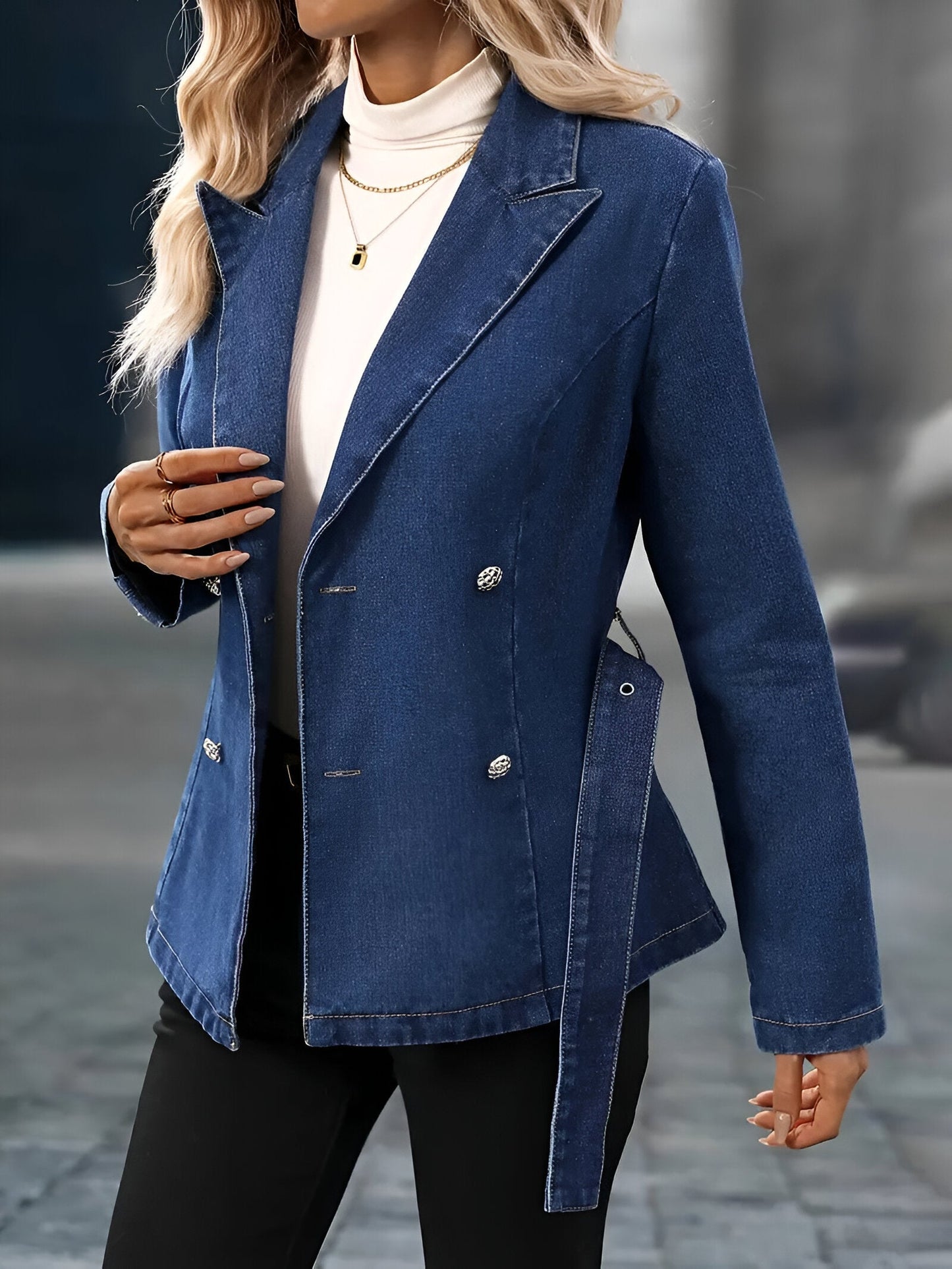 Dam Jeansjacka Figur-kramande Denim Tidlös Design-4