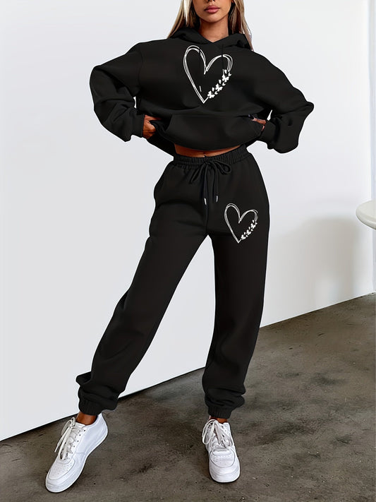 Dam Hoodie Set Avslappnad Mjuk Blandningsväv-1