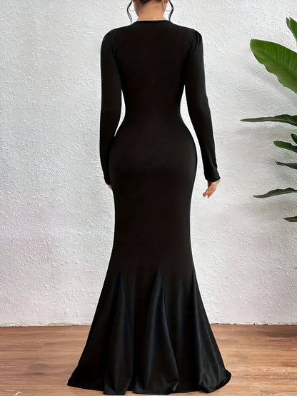 Maxiklänning Dam Långärmad Sjöjungfruskärning Polyester Elegant Golvlängd-4