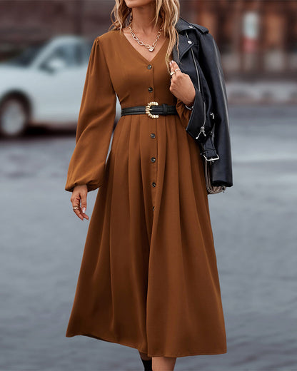 Dam Höstklänning Tidlös Design Varmt Tyg Elegant Stil-6