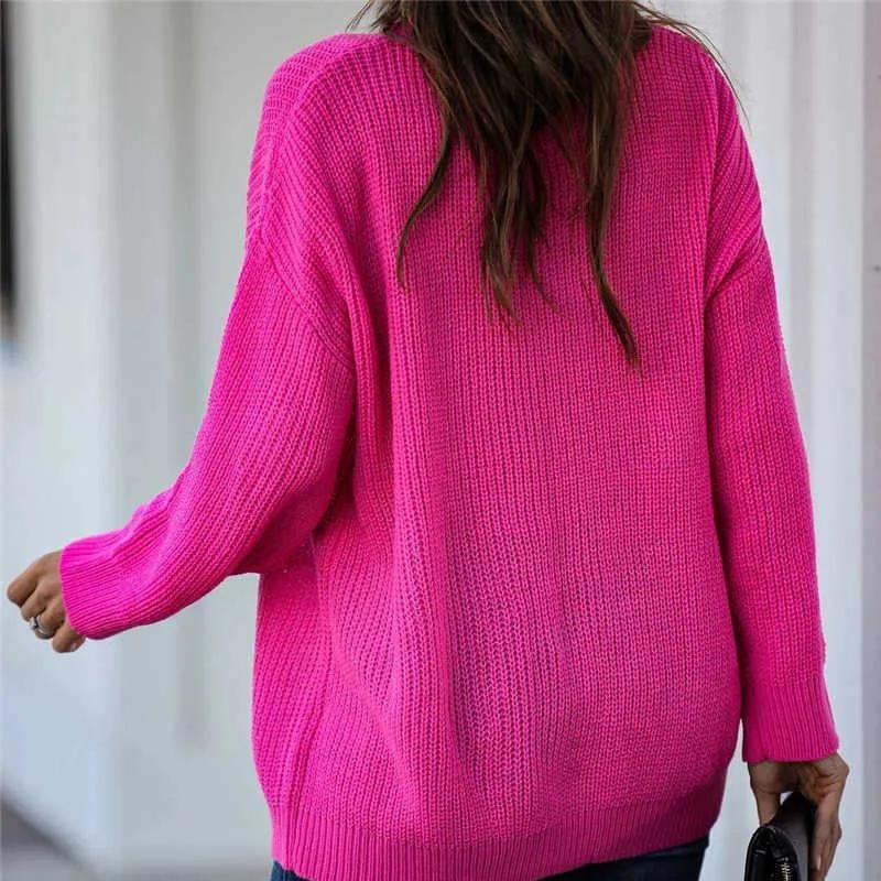 Dam V-ringad Tröja Smidig Akryl med Långa Ärmar-2