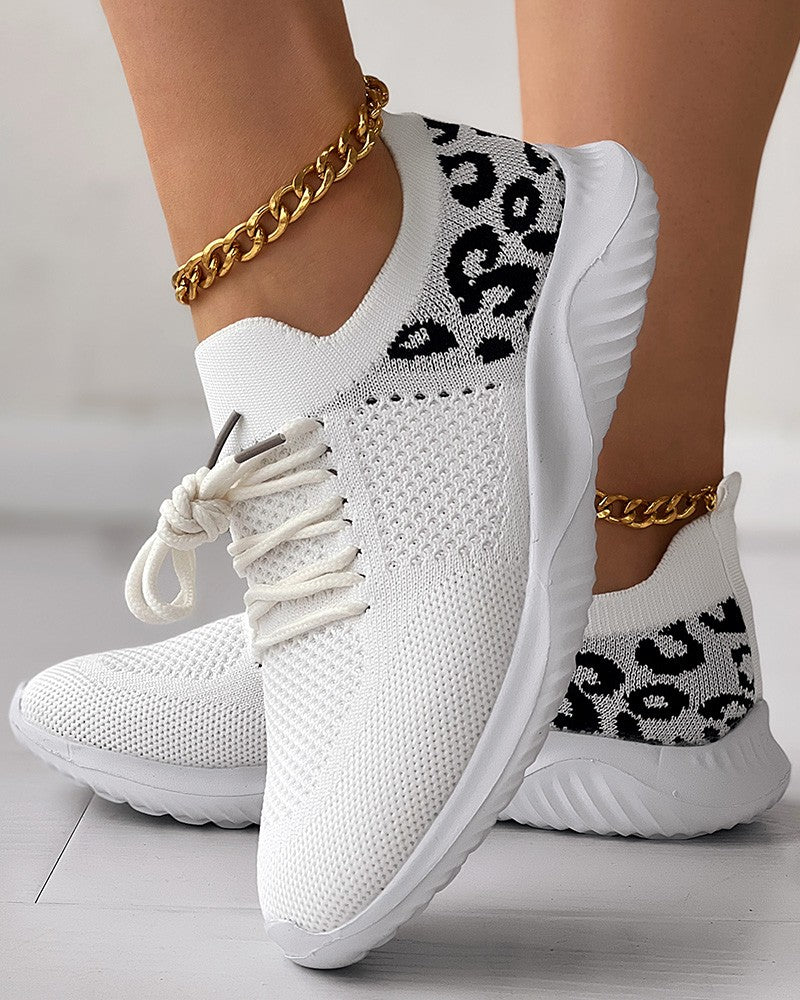 Variant image for Dam Sneakers Leopard Spetsiga Andningsbara Tyg-17