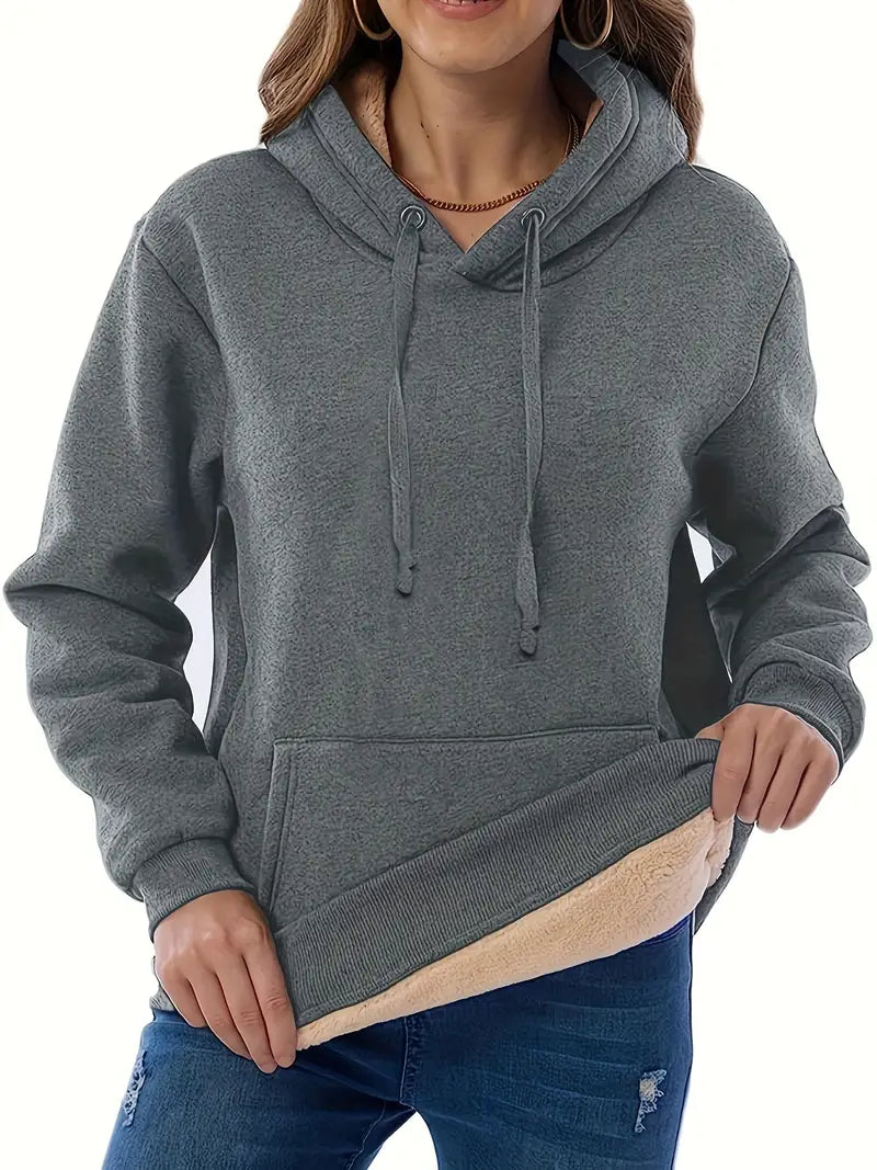 Lång Hoodie Dam Monokrom Loose Fit 100% Bomull med Framficka-5