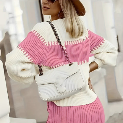 Dam Stickad Tröja Set i Akryl med Byxor-2