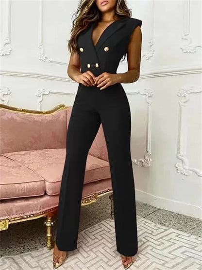 Dam Jumpsuit med V-hals och Trapezoidal Silhuett i Polyester – Elegant och Bekväm för Vardag och Fest 7