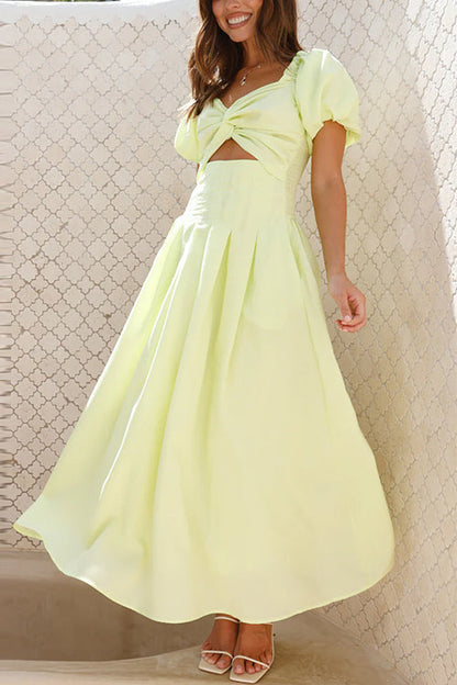 Maxiklänning Dam Puffade Ärmar Utskuren Design Bomull Polyester-3