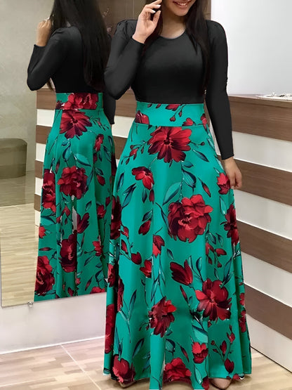 Damklänning Blommig Färgblock Polyester Lätt-6